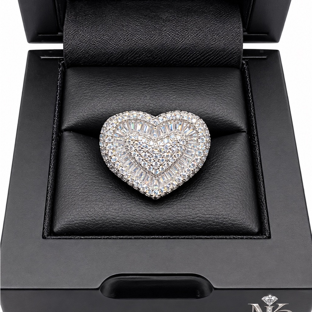 925 Sterling Silver 4.00CTW MOISSANITE Heart Unisex Ring Size 8 or 9